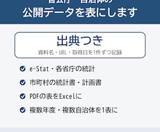 官公庁・自治体の公開データを出典つきで表にします イメージ1