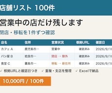 営業中の店だけ残した店舗リスト100件を作ります イメージ1
