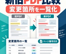 新旧PDFの変更箇所を一覧化します 追加・削除・変更候補をページ番号付きで整理