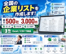 全国の企業・法人リストをCSV エクセル作成します 地域指定OK！企業名・所在地・法人番号を整理して納品