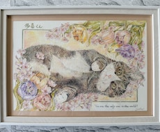 愛らしいペットさんの似顔絵を色鉛筆で描きます