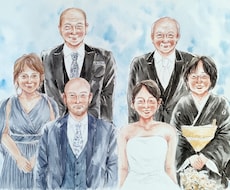 手描きの温かい似顔絵を水彩でお描きします 還暦祝いや米寿祝い、ウェディングにおすすめです(A4サイズ)