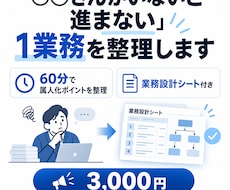 あの人ががいないと進まない、１業務を整理します 属人化した仕事を、誰でも辿れる「業務設計シート」に整理します