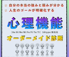 心理機能(16タイプ)オーダーメイド個別診断します あなたの性質、特性を才能、強みに変える方法とは？