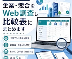 企業・競合をWeb調査し比較表にまとめます 公開情報を確認し、根拠URL付きで使いやすく整理します