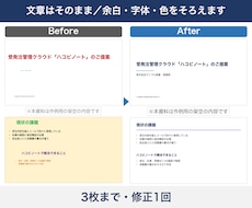 パワポ資料3枚の余白・字体・色をそろえます イメージ1