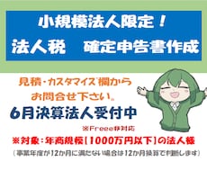 小規模法人様向け【法人税確定申告書】の作成承ります ＜リピート依頼で満枠の場合は個別にご相談・ご連絡ください＞