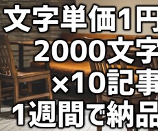 文字単価1円10記事／週、ブログ用等文章作成します 丸投げOKコンテンツマーケ実績の企業が1週間に10記事を提供