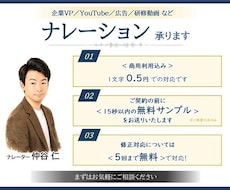 0.5円/字｜落ち着いた男声ナレーション承ります 商用利用込み／無料サンプルチェック可！／リテイク5回まで無料