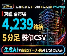 東証全4,239銘柄の5分足株価CSVを提供します イメージ1