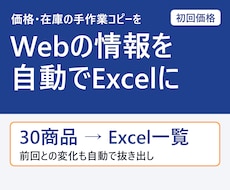 Webの公開情報を自動で集めてExcelにします 価格・在庫・一覧をスクレイピング。前回比較も可