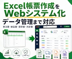独自のExcel帳票作成をWebシステム化します 発注書や納品書などの帳票をシステム化。データ管理もしやすく