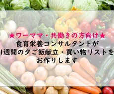 共働きの方向け★1週間の晩御飯献立お作りします 食育栄養コンサルタントが1週間の献立＋買い物リストを作ります