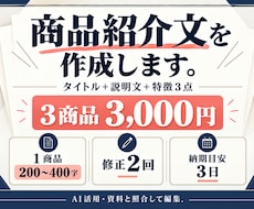 ３商品分の紹介文と商品説明文を作成します イメージ1
