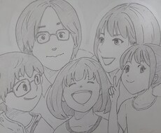 現物納品☆写真とは一味違う思い出作成致します 人数による追加料金不要☆御家族の似顔絵イラストにします！