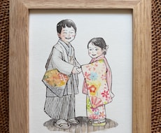 ポストカード限定ギフトセット＊水彩にがおえ描きます 額装＆ラッピング付き！原画とデータお渡し