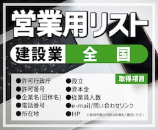 営業用リスト[建設業/全国]販売します 【件/約0.2円】人の手で取得した情報だからコンプラも安心！