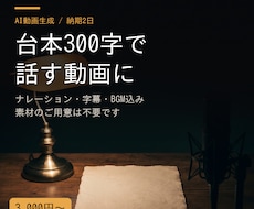 台本300字からナレーション付き動画作ります 書いた文章がそのまま話す動画に。素材ゼロでOK
