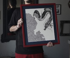 一点もの手描き額装済みアートを創作いたします 細いサインペンを使用した精密画を得意としております！