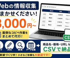 Webサイトの情報を収集してCSVにまとめます 面倒な検索・コピペ・一覧作成を代行
