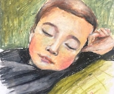 プレゼントに！写真から温かい似顔絵を描きます オイルパステルで油絵風スケッチ画。データ納品。原画郵送可。