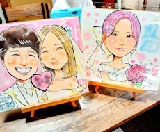 水彩とペンで温かい似顔絵を描きますます 世界に一枚！手描きの風合いが魅力の似顔絵色紙をお届けします