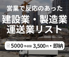 高精度な営業リストを迅速に提供します BtoB向け法人営業リスト｜建設・製造・運送業に特化！