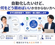 時間がない・・　自動化のプロに直接、ご相談できます 売上・在庫管理、顧客対応など、自動化のご相談ができます