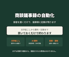 商談議事録の自動化します 録音を置くだけで、議事録と記録が残ります