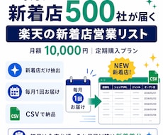 楽天の新着店500社｜営業リスト毎月お届けします ライバルがまだ知らない新着店が、毎月最新で手に入る