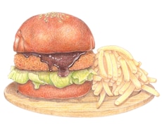 色鉛筆で、写真から繊細な食べ物イラストを描きます 色鉛筆スケッチ画。商用利用・原画郵送可