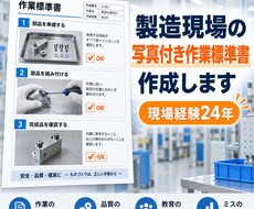 製造現場で使える写真付き作業標準書を作成します 現場経験24年。メモや写真を伝わる標準書に整えます