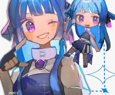 バストアップ1体+ミニキャラ1体を描きます 鮮やかな色調の厚塗りイラストを制作します
