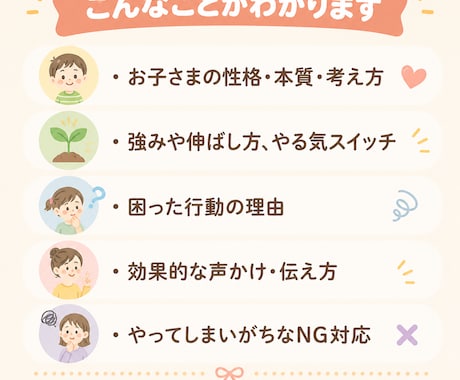 親子のすれ違いを減らすわが子専用トリセツ作成します わが子に届く関わり方と声かけがわかる イメージ2