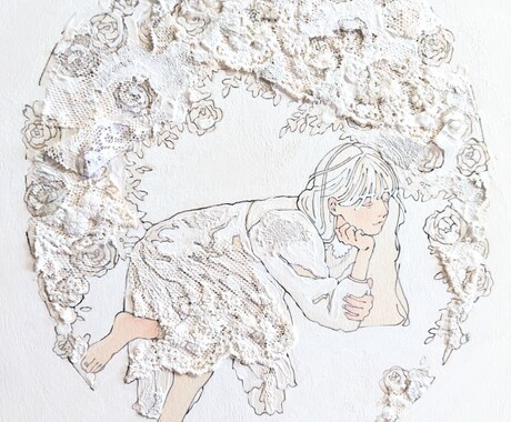 レース生地を貼り付けて絵を描きます 白い乙女心を飾る。お部屋をもっと好きな場所に。 イメージ2
