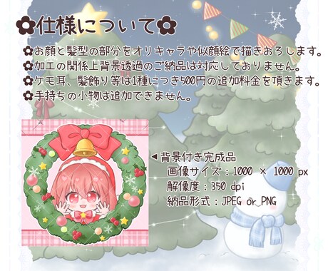 リースからぴょっこり！可愛いアイコンお描きします クリスマスのアイコンにピッタリ！SNSを飾りませんか？ イメージ2