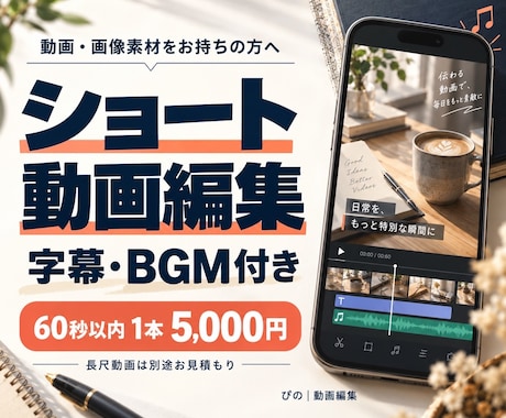 素材から60秒の縦型ショート動画を編集します 字幕・BGM付き。長尺動画は別途お見積もり イメージ1