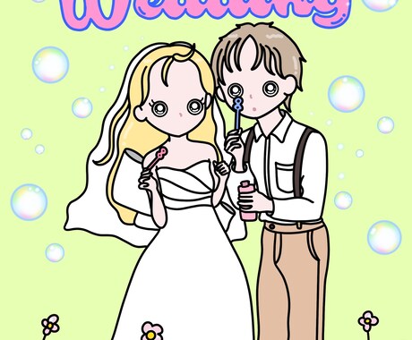 ウェルカムボード.席札.タグ結婚式イラスト描きます 修正無制限◎2人らしさをポップで可愛いイラストにします！ イメージ2