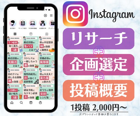 Instagramの投稿概要を作成します 投稿つくる時間もネタも知識もない…それ、プロがやります！ イメージ2