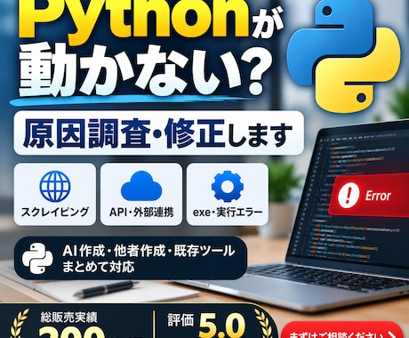 動かないPythonツールを原因調査・修正します AI作成・他者作成・既存Pythonの不具合を原因から調査 イメージ1