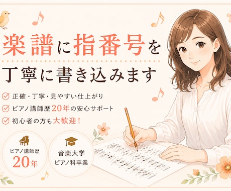 ピアノ楽譜に弾きやすい指番号を書きます 音大卒・講師歴20年。弾きやすい指番号をご提案します イメージ1