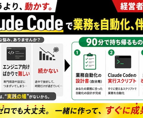 Claude Codeで業務を自動化、伴走します 習って終わりにしない。業務で動く1本を持ち帰るハンズオン イメージ2