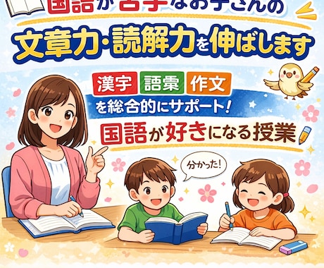 国語が苦手なお子さんの文章力・読解力を伸ばします 漢字・語彙・作文を総合的にサポート！国語が好きになる授業 イメージ1