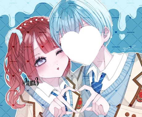 描写範囲以外追加料金なし！夢絵やコテ同お描きします 2人組セットのキラキラで可愛い一枚絵です♪歌みたのサムネにも イメージ1