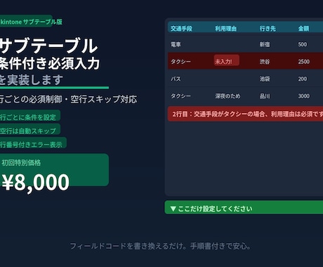 kintoneサブテーブル条件付き必須を実装します 行ごとの必須制御・空行スキップ対応 イメージ1