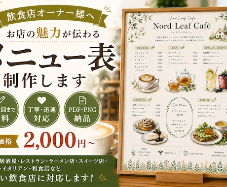 格安！！オシャレで目を引くメニュー表を制作します イメージ1