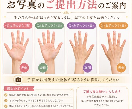 画像付きであなたの手相を丁寧に鑑定いたします 鑑定結果はPDFデータでお渡しいたします イメージ2