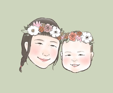 お花のかんむりを載せた可愛い似顔絵お描きします アイコンにおすすめ♪背景色が選べる◎お子さんペット家族に！ イメージ2