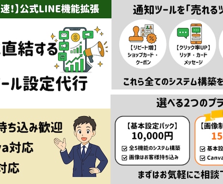 公式LINEアカウント機能拡張と構築します 複雑な設定は丸投げOK！すぐに使える販促機能を導入します イメージ2
