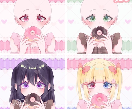 商用利用込み！ドーナツを食べてる女の子描きます テンプレートを元に可愛く作成します！ イメージ2
